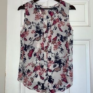 Floral and Butterfly Sleeveless Blouse